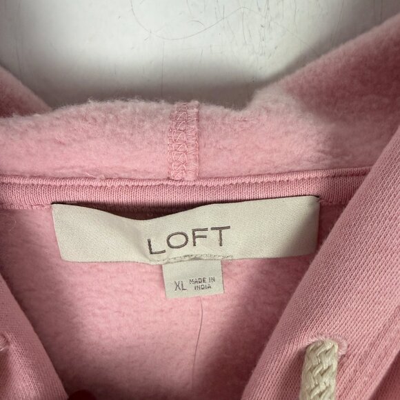 NWT LOFT Heart Relaxed Fit Terry Hoodie Sweatshirt Pink Size XL NEW - Picture 8 of 14